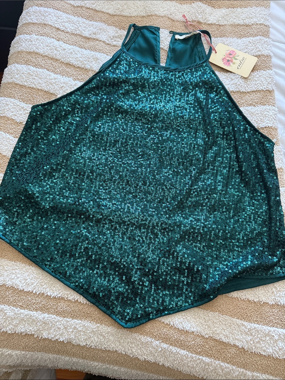 Teal Sequin Halter Tank Top